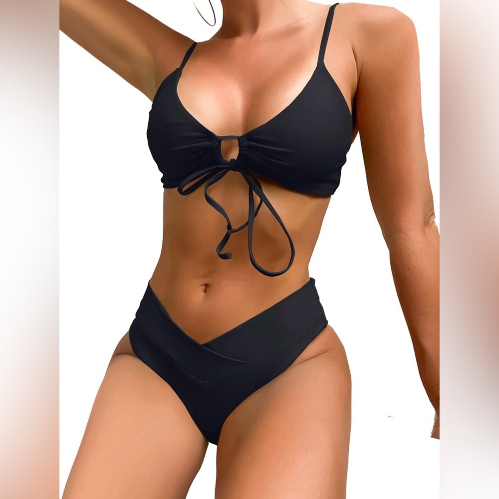 Black Triangle Bikini with High-Cut Cheeky Bottoms